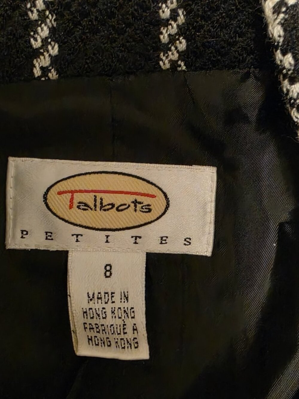 Vtg Classic Talbots Houndstooth Black & White Checker Wool Blazer & Skirt Sz 8P - Picture 10 of 16